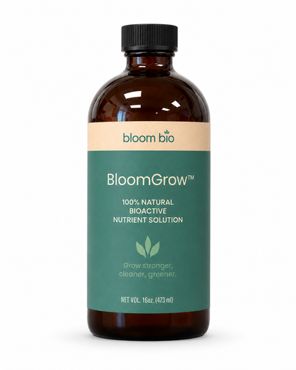 BloomGrow 16 oz (473 ml) amber bottle on a white background