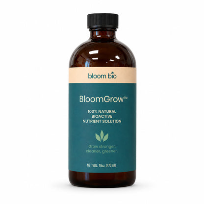 BloomGrow 16 oz (473 ml) amber bottle on a clean white studio background